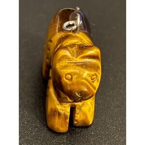 Vintage Tiger Eye Bear Pendant Carved Stone Animal Charm 9g